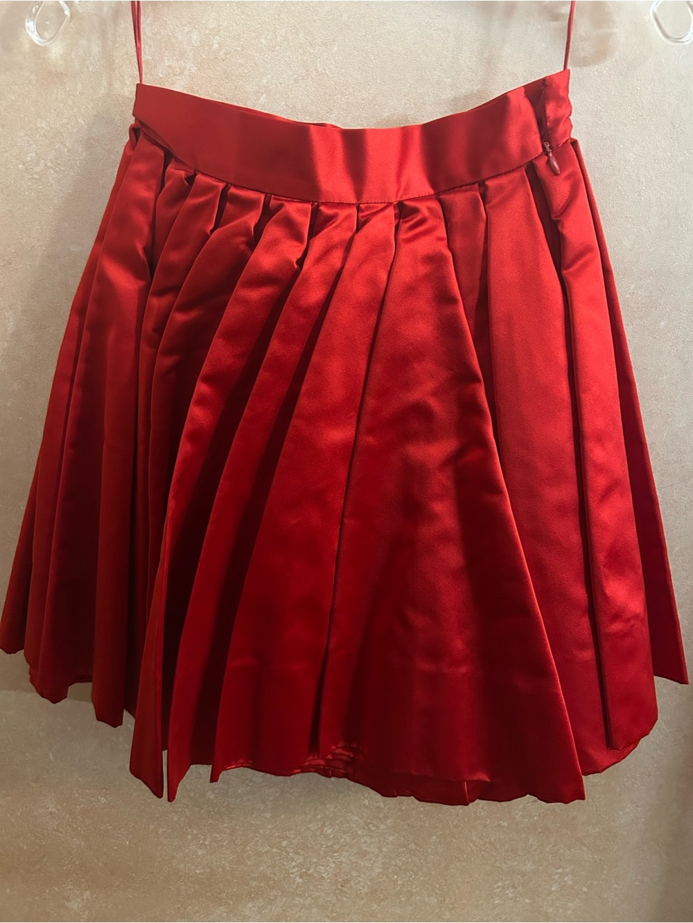 Prada Red Pleated Satin Mini Skirt